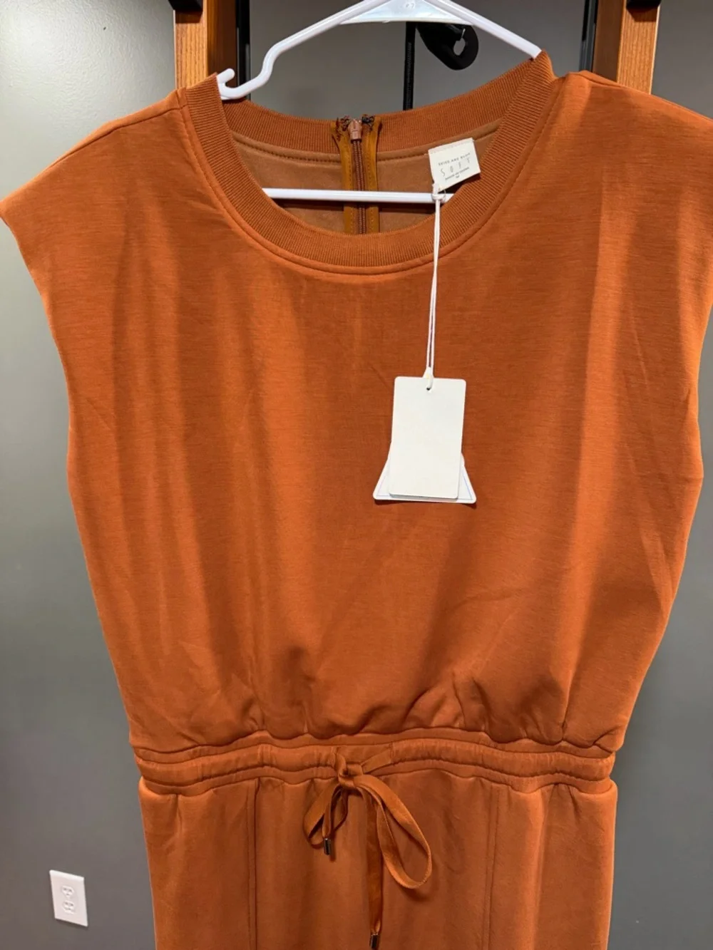 Skies Are Blue Modal Women's •Brown• Sleeveless Jumpsuit with Drawstring Waist - Picture 5 of 10